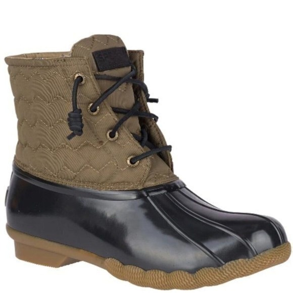 Sperry Size 7 Saltwater Quilted Chevron Duck Boots‎ in Olive Green and Black - Picture 1 of 6